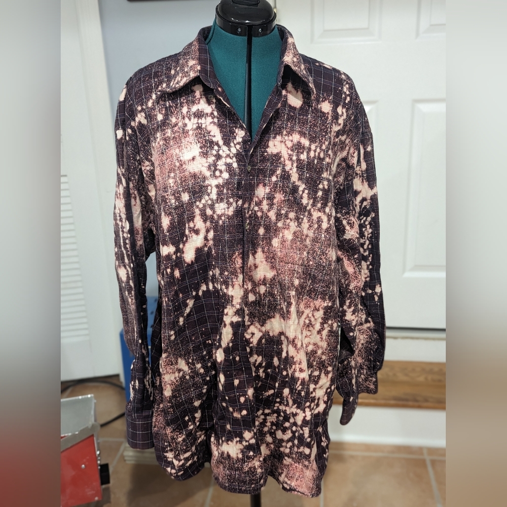 Artisan Handmade bleached oversized button down purple flannel  XXL